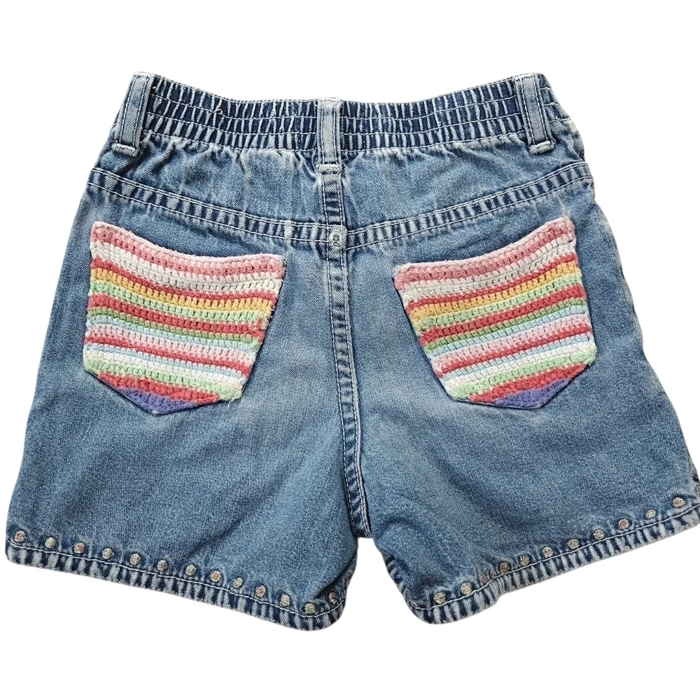 Vintage Kids Gap Cute Floral Embroidered Crochet Jean Shorts Size 3